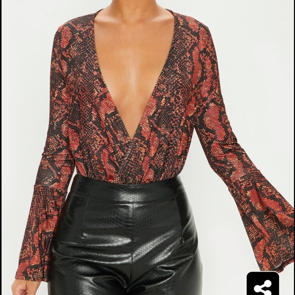 New Orange Snake Plunge Bodysuit - Picture 6 of 8